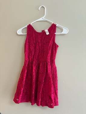 Total Girl Girls Size Medium 8 Fuchsia Floral Lace Fit & Flare Sleeveless Dress